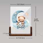 Personlig Dreamy Star Moon Sleepy Teddy Bear Akryl LED nattlampa med träbas och namn Födelsedag Jubileum Present till familj Barn