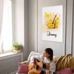 Personalized Guitar Birth Flower Butterfly Music Symbol Canvas Poster Framed Frameless Painting Christmas Birthday Gift for Music Lovers Guitarists