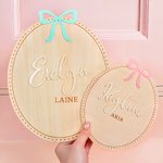 Personalized Coquette Bow Wooden Oval Baby Announcement Sign with Name and Birth Stats Baby Shower Gift for Newborns Expecting Parents