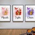 Personalized Guitar Birth Flower Butterfly Music Symbol Canvas Poster Framed Frameless Painting Christmas Birthday Gift for Music Lovers Guitarists