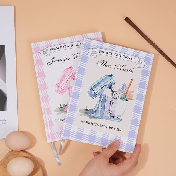 Henkilökohtainen vesivärisekoitin Checkered leipominen resepti muistikirja teksti ja nimi keittiö leipomo lahja äidit isoäidit leipurit