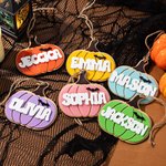Gepersonaliseerde Pompoen Spook Vleermuis Acryl Halloween Mand Naam Label met initiaal Spooky Halloween Gift voor jongens meisjes