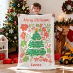 Árbol de Navidad Personalizado Colorido Floral Suave Manta con Nombre y Texto Decoración del Hogar Regalo de Navidad para Amigos de la Familia