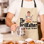 Personalized Grillfather Cartoon Character Name Apron with Front Pockets Birthday Christmas Gift for Dad Grandpa Husband BBQ Enthusiasts