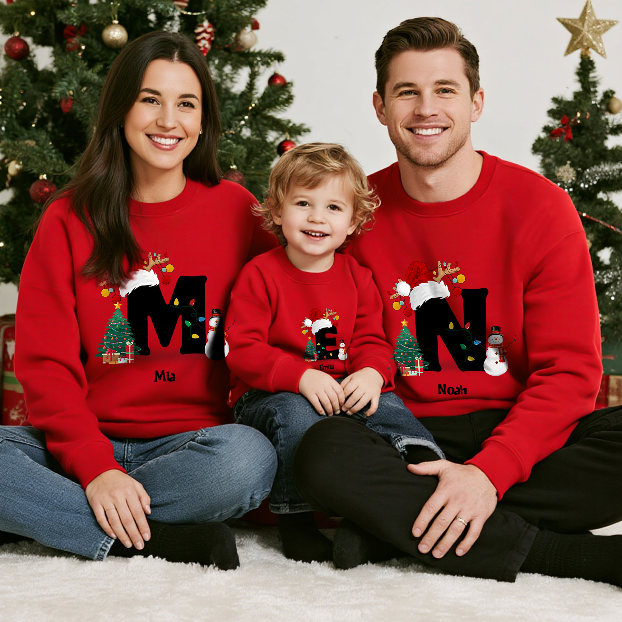 Personalisiertes Schneemann Hoodie Weihnachtspullover Sweatshirt mit Initiale und Namen Weihnachtsgeschenk für Familie Freunde