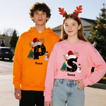 Personalised Christmas Trees Snowmen Multicolour Sweatshirt Hoodie with Initial and Name Christmas Gift for Family Friends