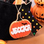 Gepersonaliseerde Pompoen Spook Vleermuis Acryl Halloween Mand Naam Label met initiaal Spooky Halloween Gift voor jongens meisjes