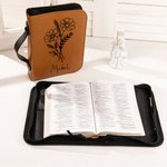 Personalized Birth Flower Bible Verses PU Leather Book Cover with Name Birthday Anniversary Gift for Christians Women