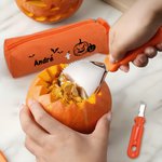 7 Outils de Sculpture Citrouille Set Personnalisé avec Nom et Motif Citrouille sur le Sac de Rangement Cadeau Halloween pour Famille Enfants