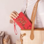 Gepersonaliseerde Aquarel Geboortebloem PU-leer Opvouwbare Portemonnee met Polsband en Kaartenvak met Naam Verjaardag of Valentijnscadeau voor Dames