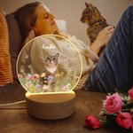 Personalized Floral Pet Photo LED Night Light with Name Date and Wooden Base Sympathy Memorial Loss of Pet Birthday Gift for Pet Owners Lovers