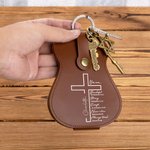 Personalized Vintage Guitar Design Bible Cross PU Leather Guitar Pick Holder with Name and 3 Guitar Picks Birthday Gift for Guitar Player Music Lovers