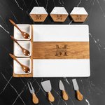 Personalized Engraved Floral Monogram Acacia Marble 11 Pcs Cutting Board Coaster Set with Bowl and Spoon Housewarming Gift for Family