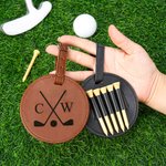 Personligt golfmönster Monogram PU läder Golf Bag Tag Tee Holder med justerbar rem Födelsedag julklapp för golfspelare älskare