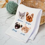 Personalized Pet Face Photo Design Soft Microfiber Waffle Tea Towel with Embroidered Name Birthday Memorial Gift for Pet Lovers