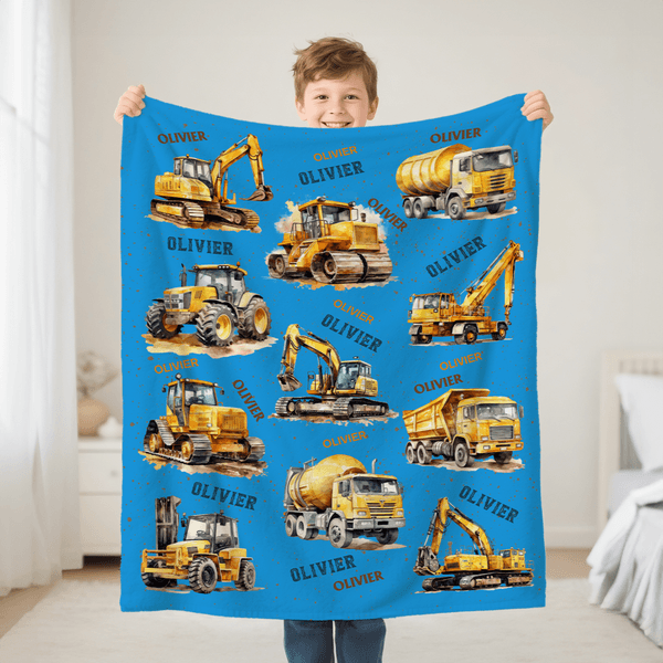 Henkilökohtainen Construction Trucks pehmeä heittää huopa nimi Home Decor syntymäpäivälahja pojille Truck ystäville