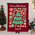 Árbol de Navidad Personalizado Colorido Floral Suave Manta con Nombre y Texto Decoración del Hogar Regalo de Navidad para Amigos de la Familia