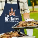 Personalized Grillfather Cartoon Character Name Apron with Front Pockets Birthday Christmas Gift for Dad Grandpa Husband BBQ Enthusiasts
