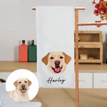 Personalized Pet Face Photo Design Soft Microfiber Waffle Tea Towel with Embroidered Name Birthday Memorial Gift for Pet Lovers