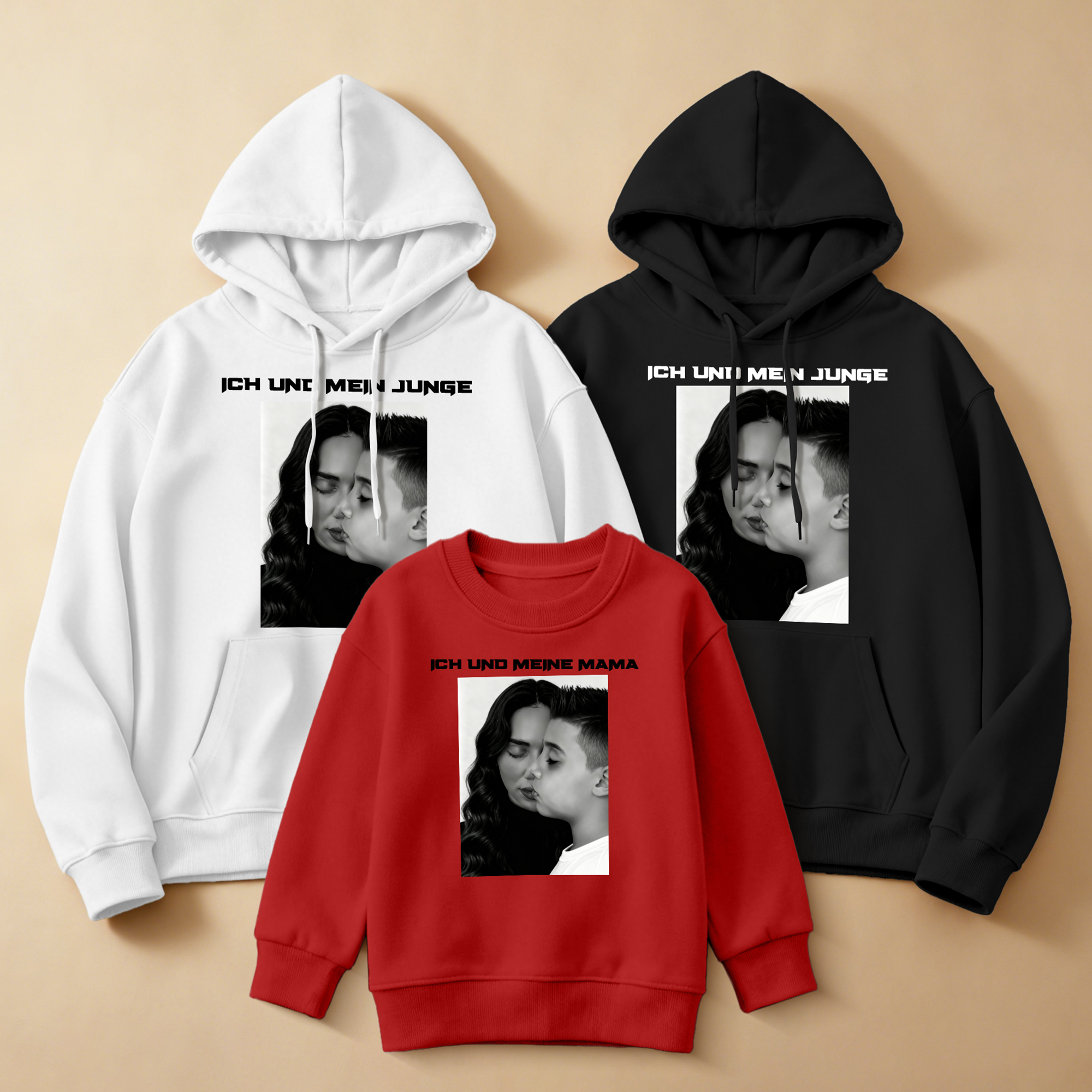 Personalisiertes Mutter und Sohn Foto Weiches Sweatshirt Hoodie mit Text Alltagskleidung Geburtstag Weihnachten Geschenk für Kinder Familie