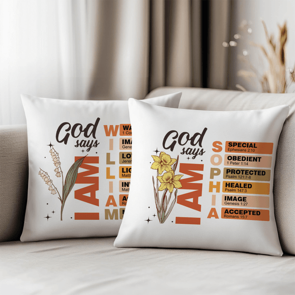 Personalised God Says Bible Verse Birth Flower Soft Cushion Cover with Name Home Decor Birthday Christmas Gift for Women Christians