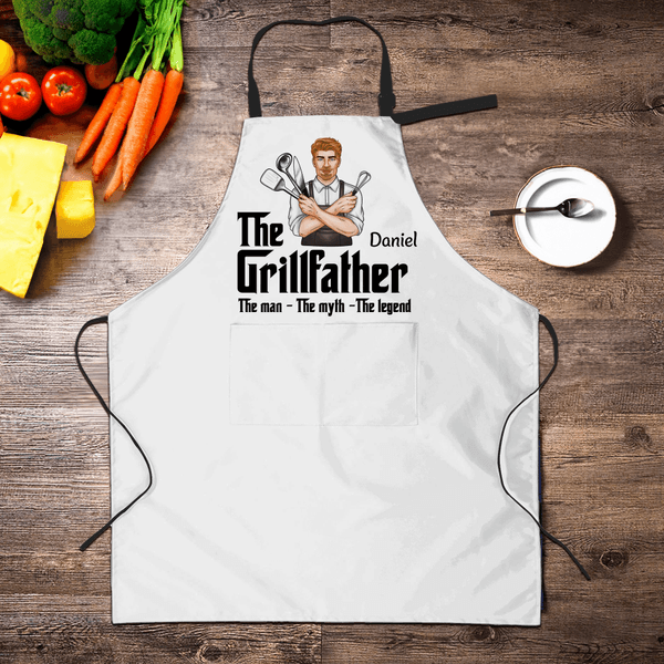 Personlig Grillfather Cartoon Character navn forkle med frontlommer Bursdag julegave til pappa bestefar ektemann BBQ-entusiaster