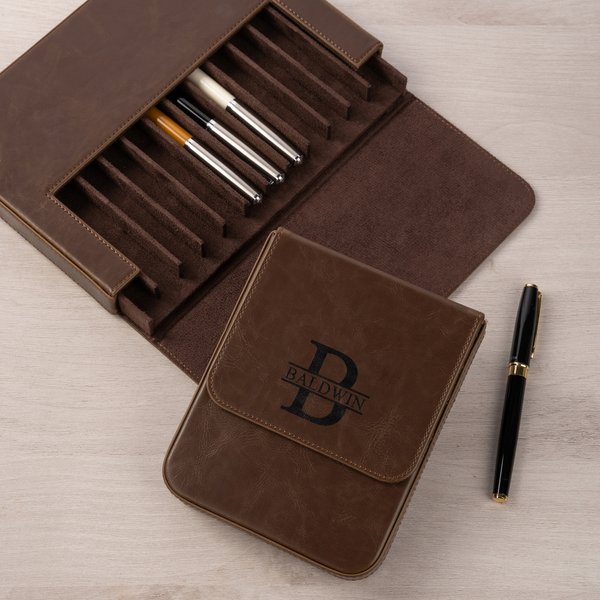 Personalized Retro Initial Name PU Leather Pen Case with 6/12 Slots Birthday Christmas Gift for Men Officers
