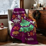 Árbol de Navidad Personalizado Colorido Floral Suave Manta con Nombre y Texto Decoración del Hogar Regalo de Navidad para Amigos de la Familia