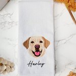 Personalized Pet Face Photo Design Soft Microfiber Waffle Tea Towel with Embroidered Name Birthday Memorial Gift for Pet Lovers