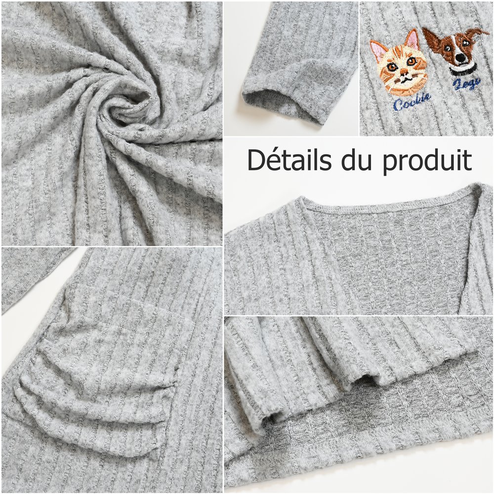 Cardigan Personnalisé avec 1-3 Photos de l'Animal de Compagnie et Noms Brodés Cadeau d'Anniversaire pour les Propriétaires d'Animaux de Compagnie 8