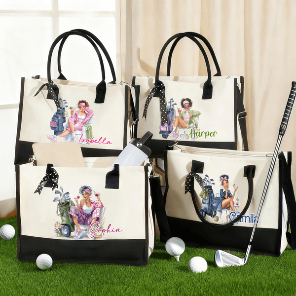 Bolsa de lona grande personalizada con nombre y correa de transporte Regalo de cumpleaños aniversario para mujeres amantes del golf