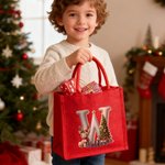 Sac en toile de jute rouge avec initiales et nom Cadeau de Noël pour enfants Adultes