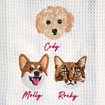 Personalized Pet Face Photo Design Soft Microfiber Waffle Tea Towel with Embroidered Name Birthday Memorial Gift for Pet Lovers