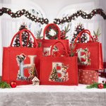 Sac en toile de jute rouge avec initiales et nom Cadeau de Noël pour enfants Adultes