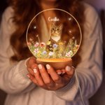 Personalized Floral Pet Photo LED Night Light with Name Date and Wooden Base Sympathy Memorial Loss of Pet Birthday Gift for Pet Owners Lovers