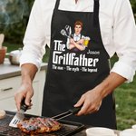 Personalized Grillfather Cartoon Character Name Apron with Front Pockets Birthday Christmas Gift for Dad Grandpa Husband BBQ Enthusiasts