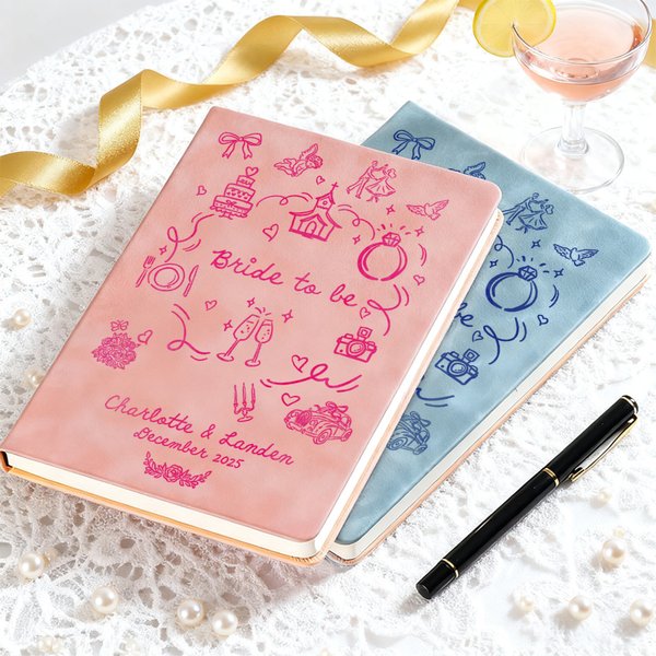 Planificateur de mariage personnalisé en cuir PU avec 120 pages lignées et nom Cadeau de fiançailles pour la future mariée