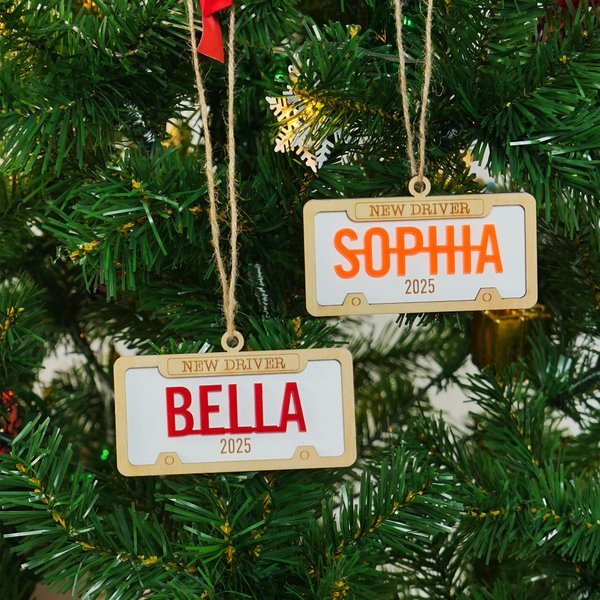 Personalized New Driver License Plate Style Wooden Ornament with Name Year and Lanyard Home Decor Christmas Gift for Family Friends Teen