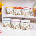 Tasse en émail 12 oz personnalisée avec nom Ours Mignon Raton laveur Cerf Multicolore Anniversaire Cadeau de Noël pour les enfants