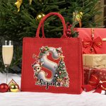 Sac en toile de jute rouge avec initiales et nom Cadeau de Noël pour enfants Adultes