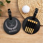Personligt golfmönster Monogram PU läder Golf Bag Tag Tee Holder med justerbar rem Födelsedag julklapp för golfspelare älskare