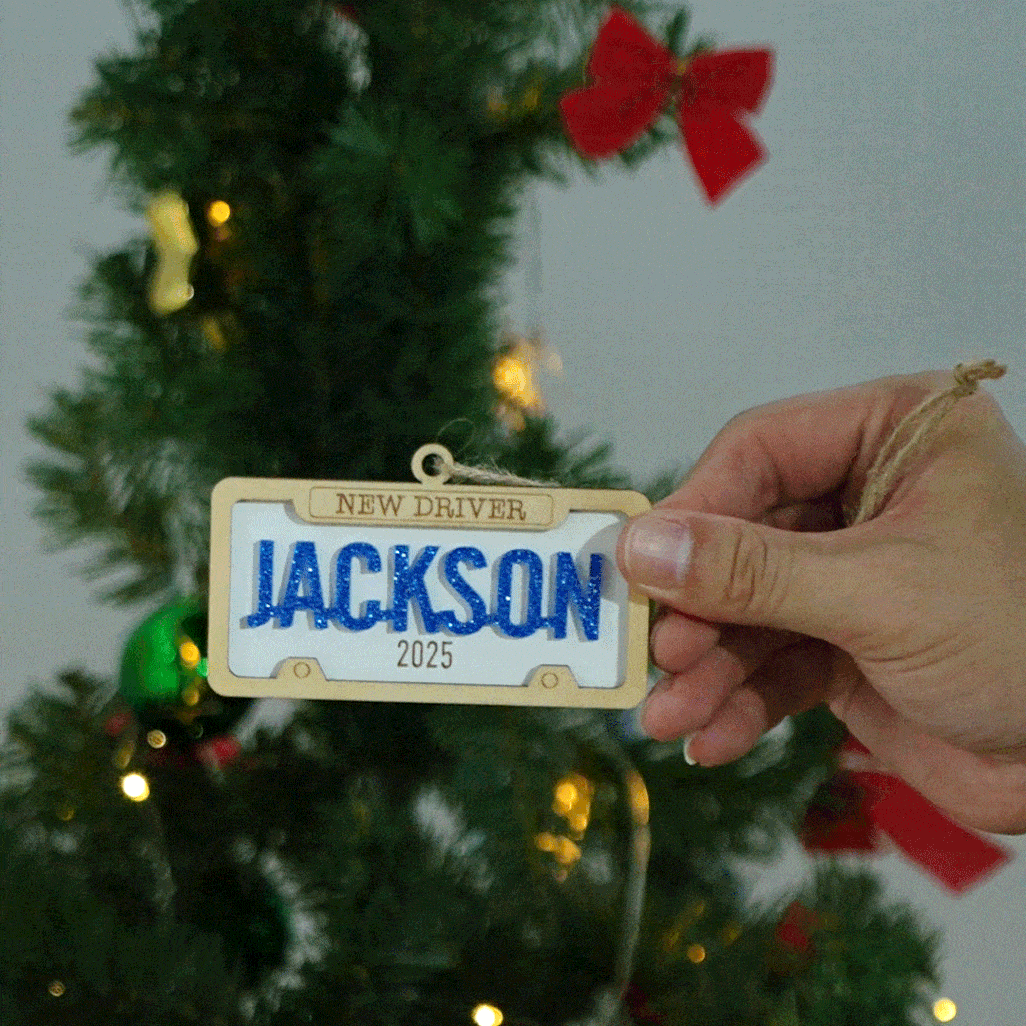 Personalized New Driver License Plate Style Wooden Ornament with Name Year and Lanyard Home Decor Christmas Gift for Family Friends Teen