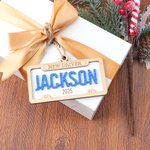 Personalized New Driver License Plate Style Wooden Ornament with Name Year and Lanyard Home Decor Christmas Gift for Family Friends Teen