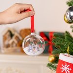 Gepersonaliseerd Schattig Konijntje Sneeuwman Helder Glas Kersthanger met Naam en Rood Lint Woondecoratie Eerste Kerst Babyshower Cadeau voor Baby