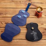 Personalized Vintage Guitar Design Bible Cross PU Leather Guitar Pick Holder with Name and 3 Guitar Picks Birthday Gift for Guitar Player Music Lovers