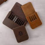 Personalized Retro Initial Name PU Leather Pen Case with 6/12 Slots Birthday Christmas Gift for Men Officers
