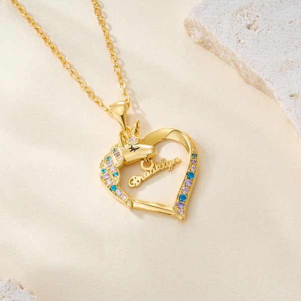Personalizada Fantasía Unicornio Corazón Colgante Collar con Nombre Dainty Joyería Cumpleaños Navidad Regalo para Niña Niño Hija