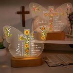 Spersonalizowana lampka nocna LED Butterfly Flower Cross z imieniem, datą i drewnianą podstawą Dekoracja do pokoju dziecięcego Prezent urodzinowy Baby Shower dla chrześcijańskiej rodziny