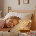 Spersonalizowana lampka nocna LED Butterfly Flower Cross z imieniem, datą i drewnianą podstawą Dekoracja do pokoju dziecięcego Prezent urodzinowy Baby Shower dla chrześcijańskiej rodziny