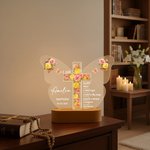 Spersonalizowana lampka nocna LED Butterfly Flower Cross z imieniem, datą i drewnianą podstawą Dekoracja do pokoju dziecięcego Prezent urodzinowy Baby Shower dla chrześcijańskiej rodziny